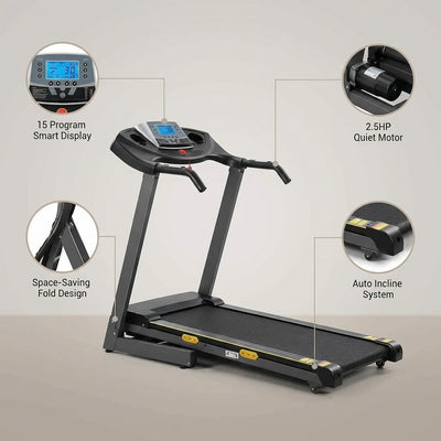 Treadmill with Auto Incline Folding Electric Running Machine 17'' Electric Treadmills 2.5HP/8.5MPH with 15 Training Programs