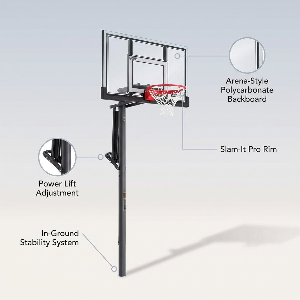 54 In. Polycarbonate Adjustable In-Ground Basketball Hoop — Lifestyle
