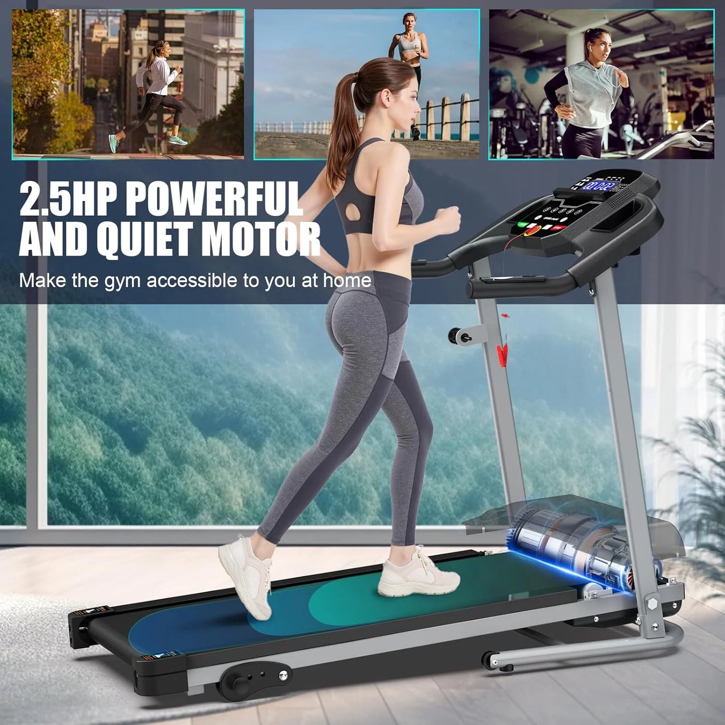 Folding Treadmill with Manual Incline, Fitness Workout Exercise Machine LCD Screen, Shock-Absorbent Running Deck, Device Holder - Black