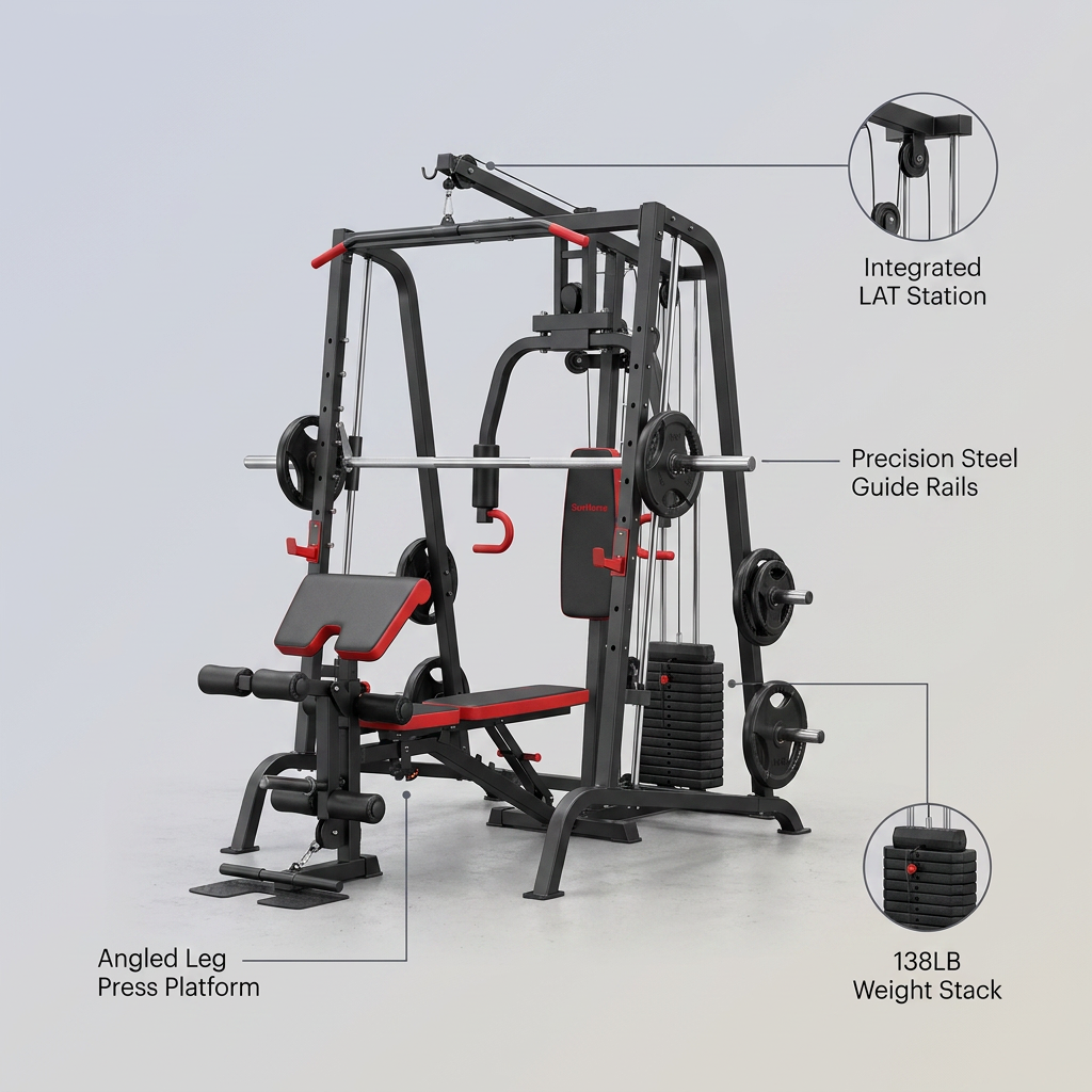 Home Gym Smith Machine with 138LB Weight Stack, Leg Press & LAT Station for Full Body Workouts — Lifestyle