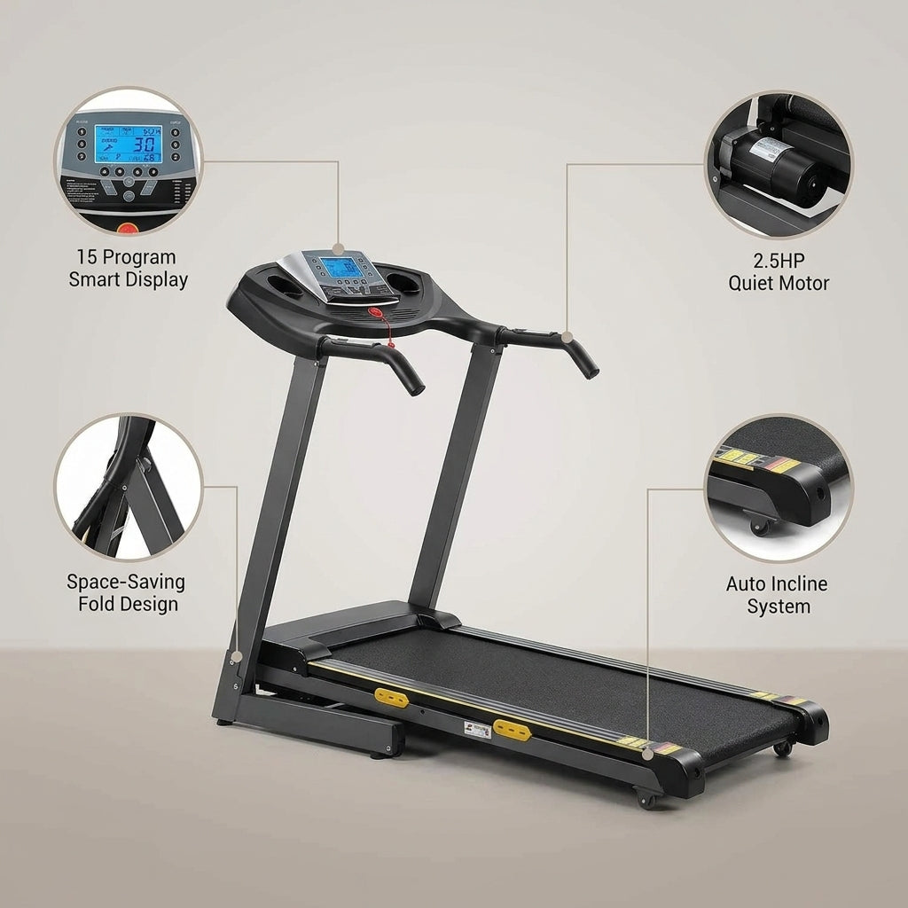 Treadmill with Auto Incline Folding Electric Running Machine 17'' Electric Treadmills 2.5HP/8.5MPH with 15 Training Programs — Lifestyle