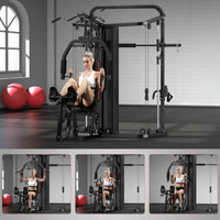 Home Gym Smith Machine with 138LB Weight Stack, Leg Press & LAT Station for Full Body Workouts